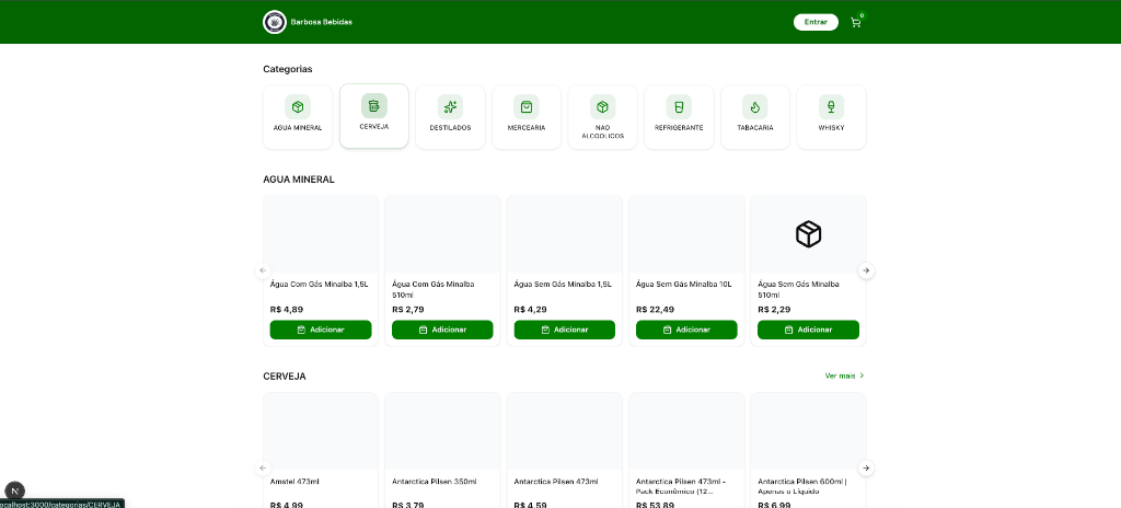 Interface do e-commerce Arklay Spirits